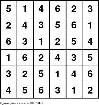 The grouppuzzles.com Answer grid for the Sudoku-6up puzzle for Tuesday October 7, 2025