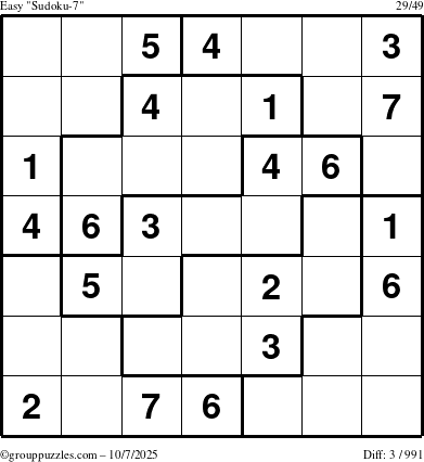 The grouppuzzles.com Easy Sudoku-7 puzzle for Tuesday October 7, 2025