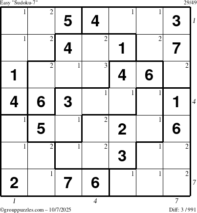 The grouppuzzles.com Easy Sudoku-7 puzzle for Tuesday October 7, 2025 with all 3 steps marked