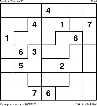 The grouppuzzles.com Medium Sudoku-7 puzzle for Tuesday October 7, 2025