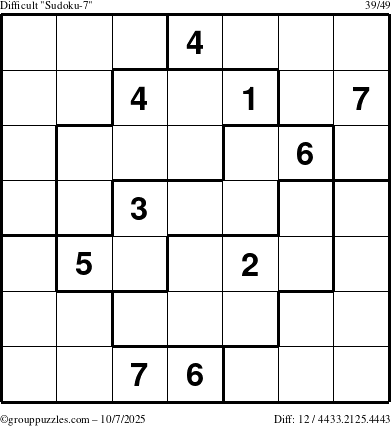 The grouppuzzles.com Difficult Sudoku-7 puzzle for Tuesday October 7, 2025