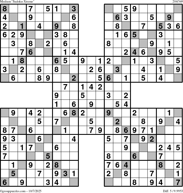 The grouppuzzles.com Medium Sudoku-Xtreme puzzle for Tuesday October 7, 2025