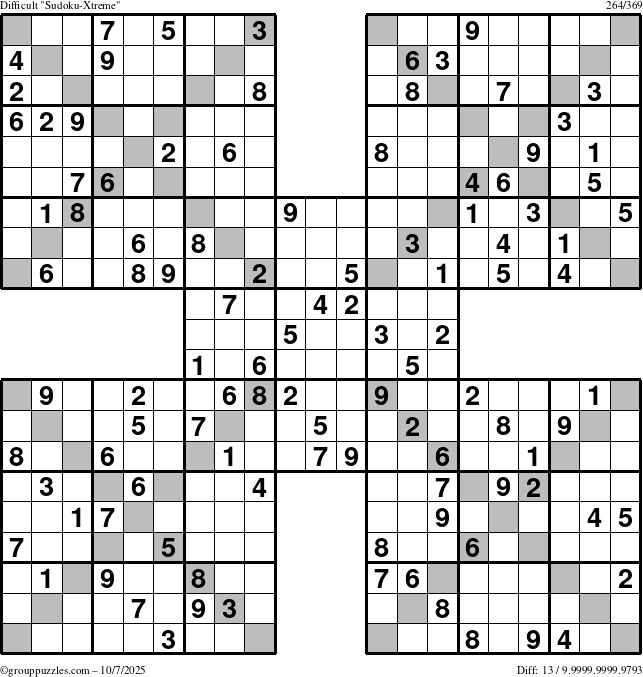 The grouppuzzles.com Difficult Sudoku-Xtreme puzzle for Tuesday October 7, 2025
