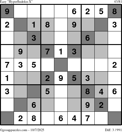 The grouppuzzles.com Easy HyperSudoku-X puzzle for Tuesday October 7, 2025