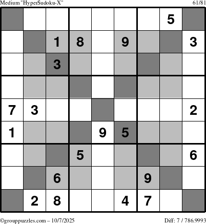 The grouppuzzles.com Medium HyperSudoku-X puzzle for Tuesday October 7, 2025