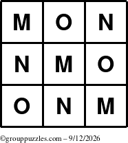 The grouppuzzles.com Answer grid for the TicTac-MNO puzzle for Saturday September 12, 2026