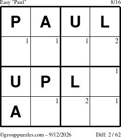 The grouppuzzles.com Easy Paul puzzle for Saturday September 12, 2026 with the first 2 steps marked