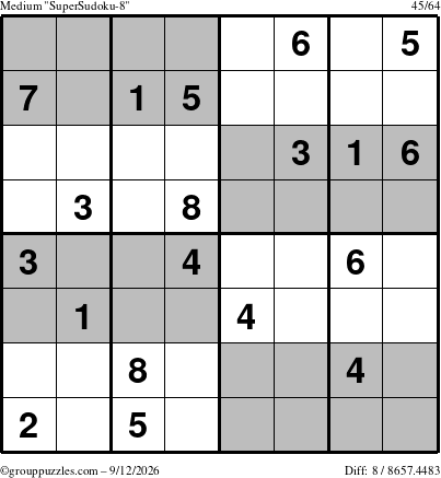 The grouppuzzles.com Medium SuperSudoku-8 puzzle for Saturday September 12, 2026