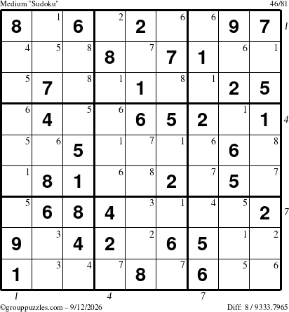 The grouppuzzles.com Medium Sudoku puzzle for Saturday September 12, 2026 with all 8 steps marked