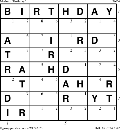 The grouppuzzles.com Medium Birthday puzzle for Saturday September 12, 2026 with all 8 steps marked