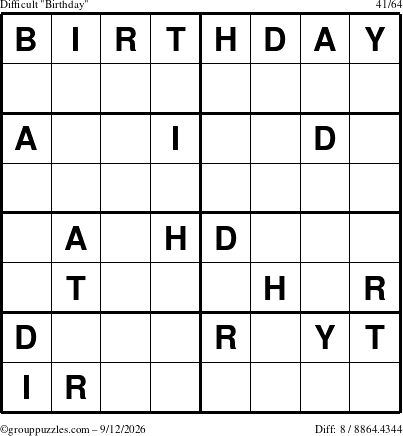 The grouppuzzles.com Difficult Birthday puzzle for Saturday September 12, 2026