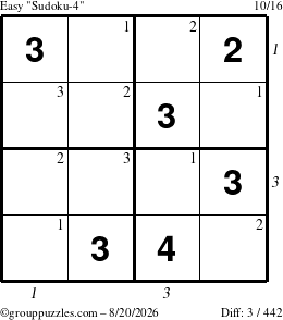 The grouppuzzles.com Easy Sudoku-4 puzzle for Thursday August 20, 2026 with all 3 steps marked