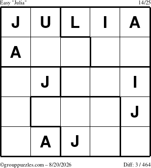 The grouppuzzles.com Easy Julia puzzle for Thursday August 20, 2026