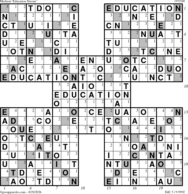 The grouppuzzles.com Medium Education-Xtreme puzzle for Thursday August 20, 2026 with all 5 steps marked