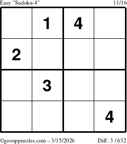 The grouppuzzles.com Easy Sudoku-4 puzzle for Sunday March 15, 2026