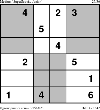 The grouppuzzles.com Medium SuperSudoku-Junior puzzle for Sunday March 15, 2026