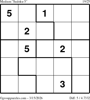 The grouppuzzles.com Medium Sudoku-5 puzzle for Sunday March 15, 2026