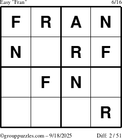 The grouppuzzles.com Easy Fran puzzle for Thursday September 18, 2025