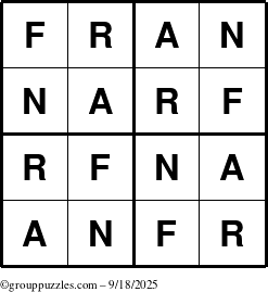 The grouppuzzles.com Answer grid for the Fran puzzle for Thursday September 18, 2025