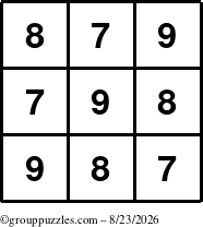 The grouppuzzles.com Answer grid for the TicTac-789 puzzle for Sunday August 23, 2026
