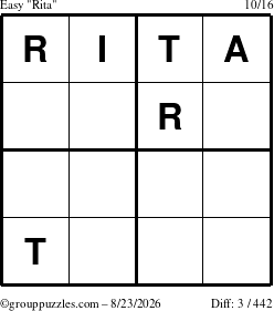 The grouppuzzles.com Easy Rita puzzle for Sunday August 23, 2026