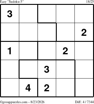The grouppuzzles.com Easy Sudoku-5 puzzle for Sunday August 23, 2026