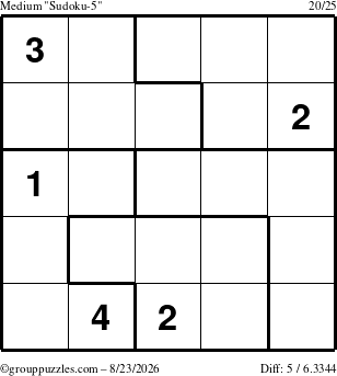 The grouppuzzles.com Medium Sudoku-5 puzzle for Sunday August 23, 2026