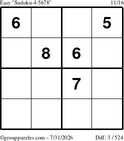 The grouppuzzles.com Easy Sudoku-4-5678 puzzle for Friday July 31, 2026