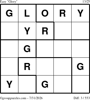 The grouppuzzles.com Easy Glory puzzle for Friday July 31, 2026