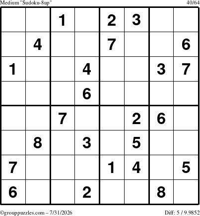 The grouppuzzles.com Medium Sudoku-8up puzzle for Friday July 31, 2026