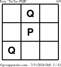 The grouppuzzles.com Easy TicTac-PQR puzzle for Friday July 31, 2026