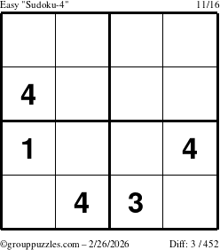 The grouppuzzles.com Easy Sudoku-4 puzzle for Thursday February 26, 2026