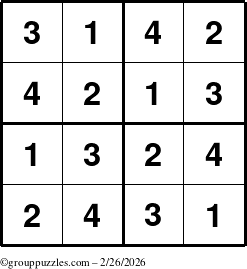 The grouppuzzles.com Answer grid for the Sudoku-4 puzzle for Thursday February 26, 2026