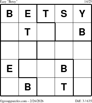 The grouppuzzles.com Easy Betsy puzzle for Thursday February 26, 2026