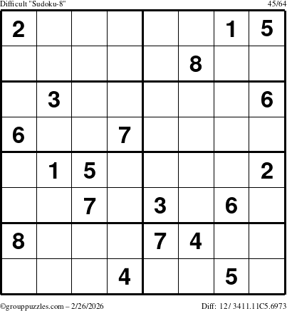 The grouppuzzles.com Difficult Sudoku-8 puzzle for Thursday February 26, 2026