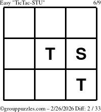 The grouppuzzles.com Easy TicTac-STU puzzle for Thursday February 26, 2026