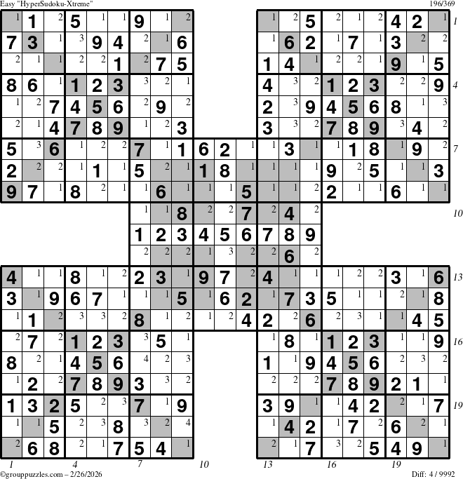 The grouppuzzles.com Easy cover-HyperXtreme puzzle for Thursday February 26, 2026, suitable for printing, with all 4 steps marked