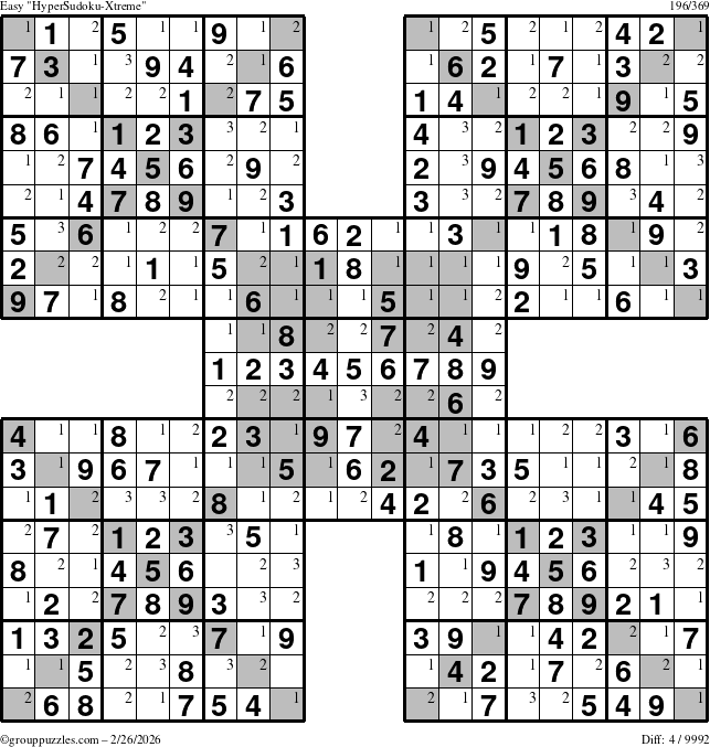 The grouppuzzles.com Easy cover-HyperXtreme puzzle for Thursday February 26, 2026 with the first 3 steps marked