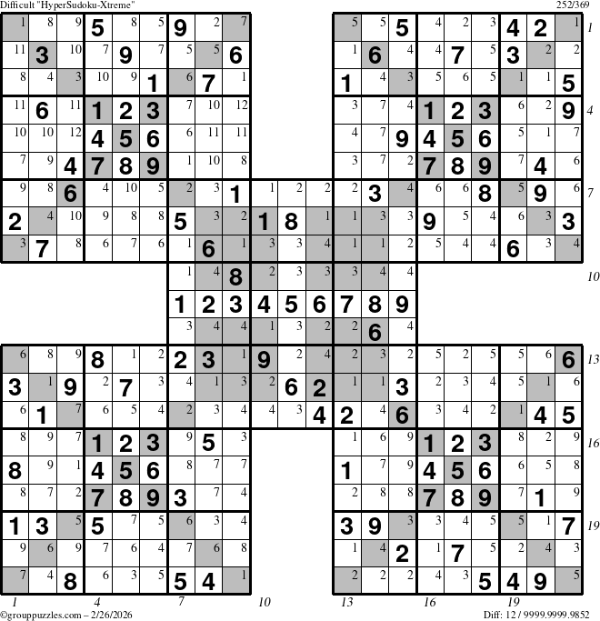 The grouppuzzles.com Difficult cover-HyperXtreme puzzle for Thursday February 26, 2026 with all 12 steps marked