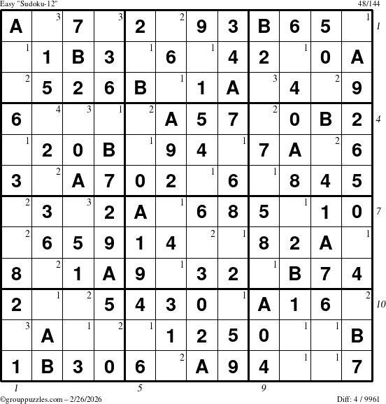 The grouppuzzles.com Easy Sudoku-12 puzzle for Thursday February 26, 2026, suitable for printing, with all 4 steps marked