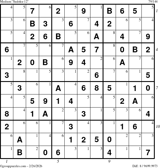 The grouppuzzles.com Medium Sudoku-12 puzzle for Thursday February 26, 2026, suitable for printing, with all 8 steps marked