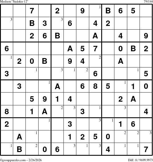 The grouppuzzles.com Medium Sudoku-12 puzzle for Thursday February 26, 2026 with the first 3 steps marked