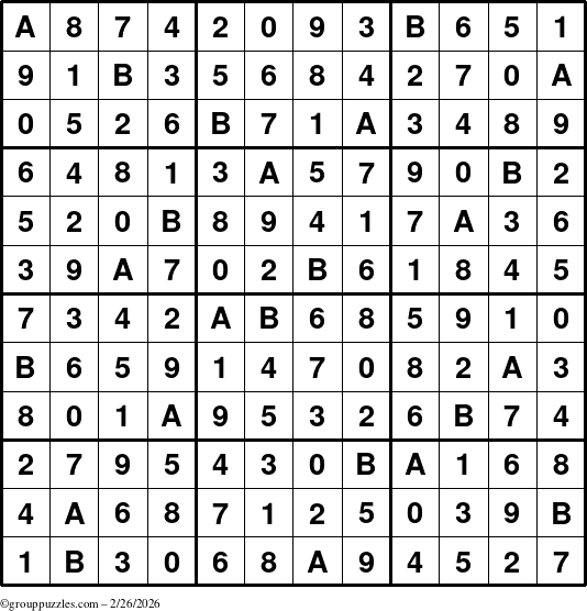 The grouppuzzles.com Answer grid for the Sudoku-12 puzzle for Thursday February 26, 2026