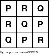 The grouppuzzles.com Answer grid for the TicTac-PQR puzzle for Friday April 19, 2024