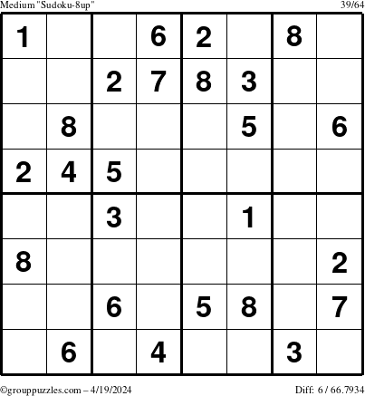 The grouppuzzles.com Medium Sudoku-8up puzzle for Friday April 19, 2024