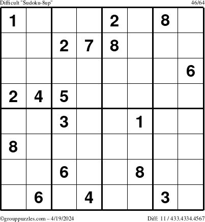 The grouppuzzles.com Difficult Sudoku-8up puzzle for Friday April 19, 2024