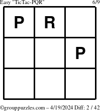 The grouppuzzles.com Easy TicTac-PQR puzzle for Friday April 19, 2024