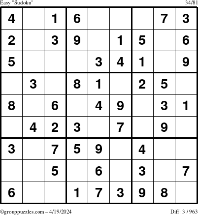 The grouppuzzles.com Easy Sudoku puzzle for Friday April 19, 2024