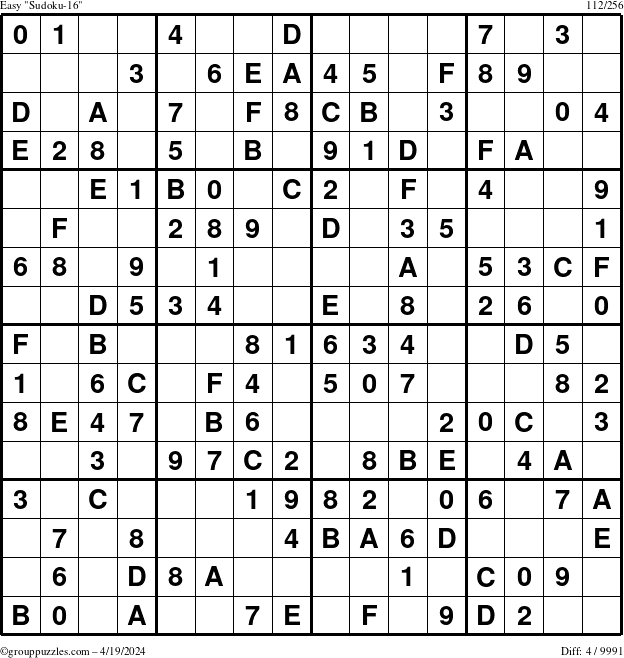 The grouppuzzles.com Easy Sudoku-16 puzzle for Friday April 19, 2024