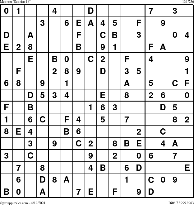 The grouppuzzles.com Medium Sudoku-16 puzzle for Friday April 19, 2024